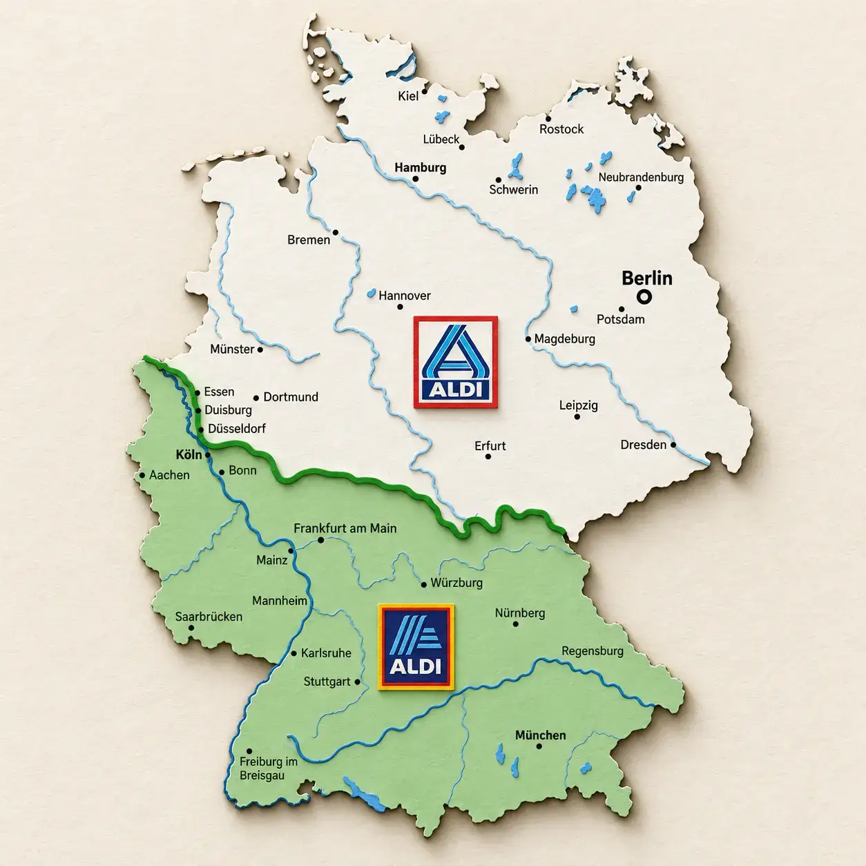 ChatGPT-Bild Aldi Nord und Aldi Süd